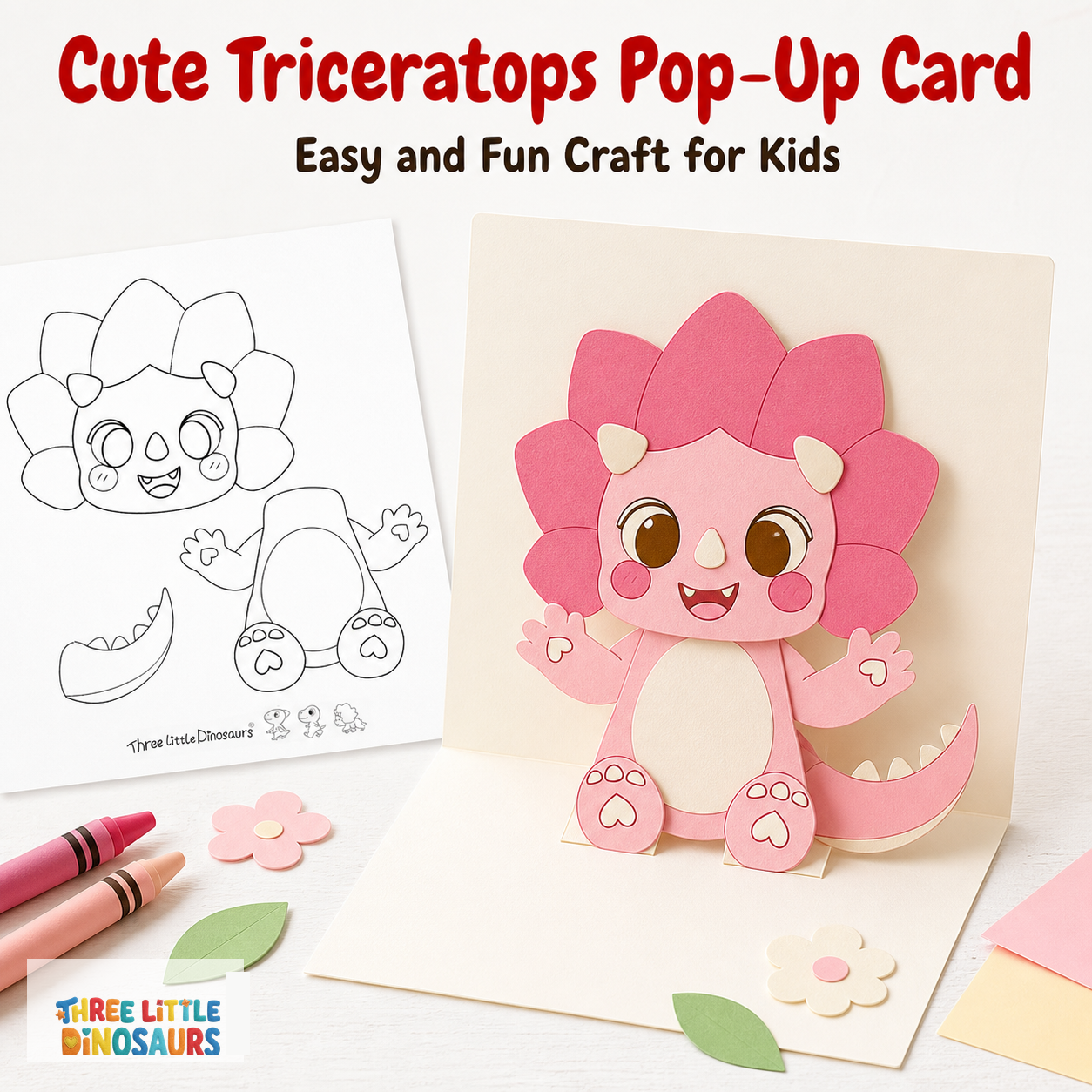 Cute Triceratops 3D Pop-Up Card