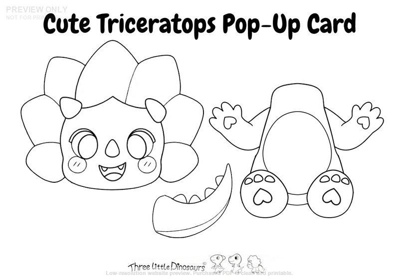 Low-resolution preview of Cute Triceratops 3D Pop-Up Card
