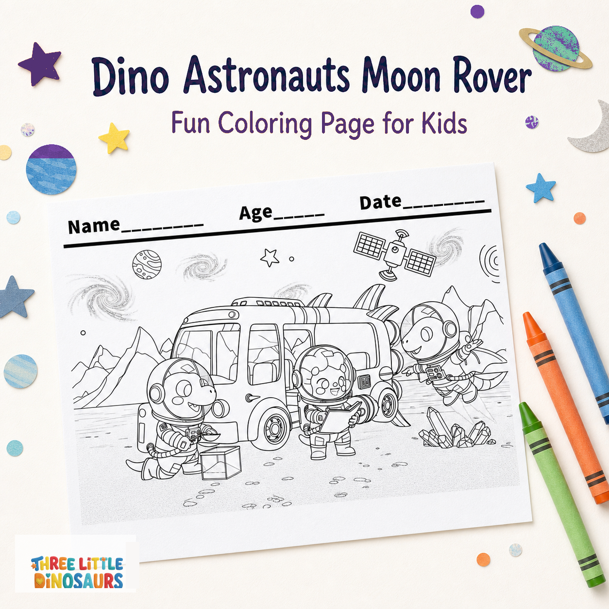 Dino Astronauts Moon Rover Coloring Page