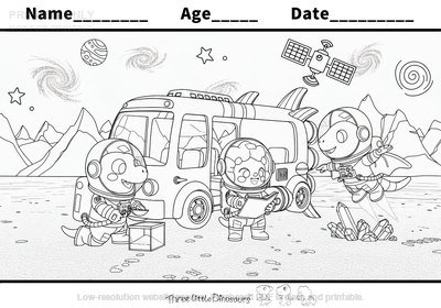 Low-resolution preview of Dino Astronauts Moon Rover Coloring Page