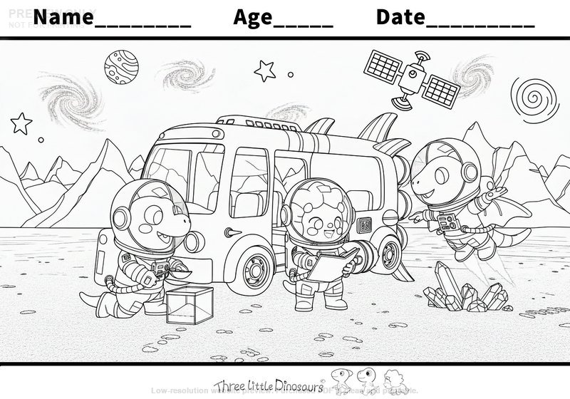 Low-resolution preview of Dino Astronauts Moon Rover Coloring Page