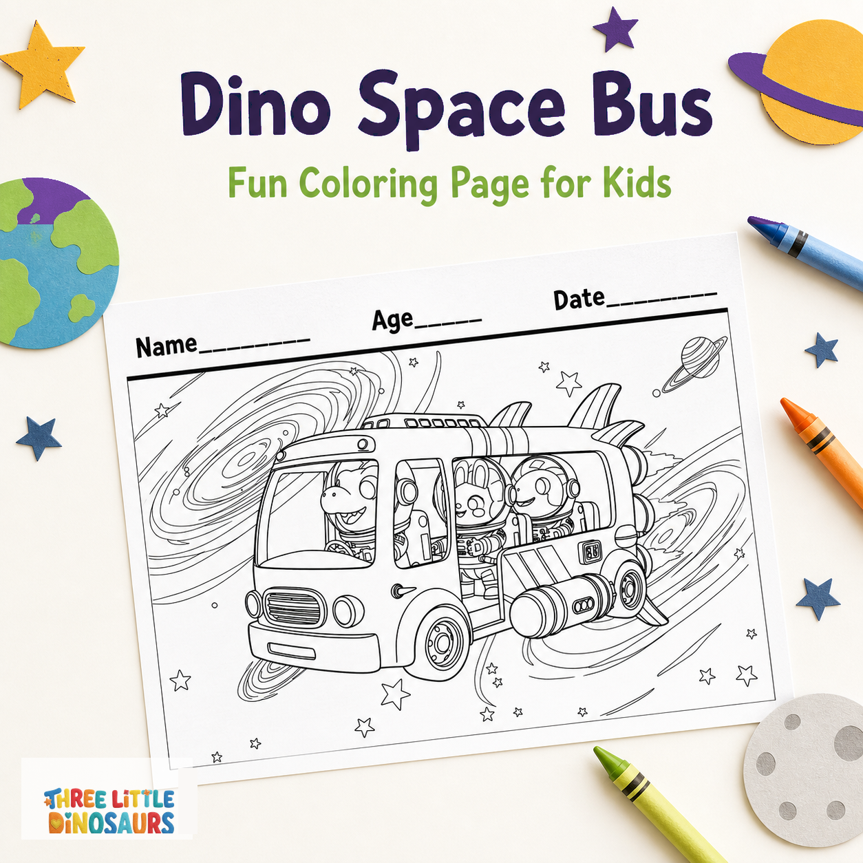 Dino Space Bus Outer Space Coloring Page
