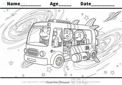 Low-resolution preview of Dino Space Bus Outer Space Coloring Page