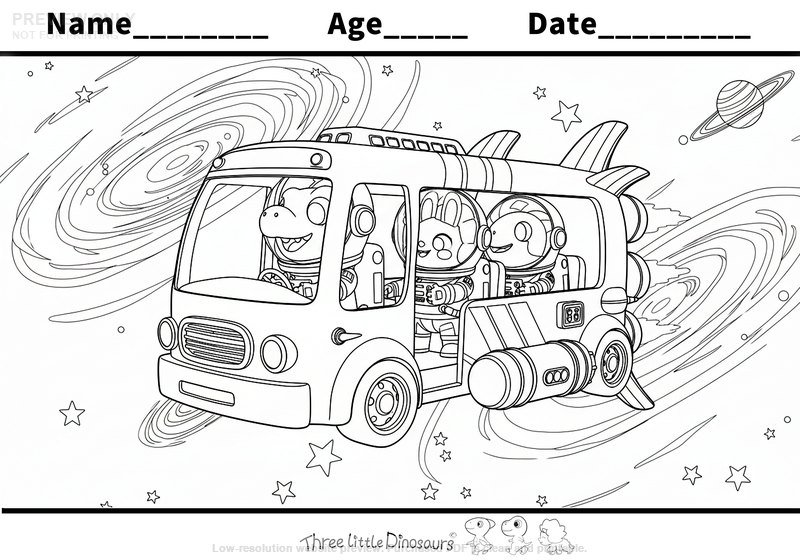 Low-resolution preview of Dino Space Bus Outer Space Coloring Page