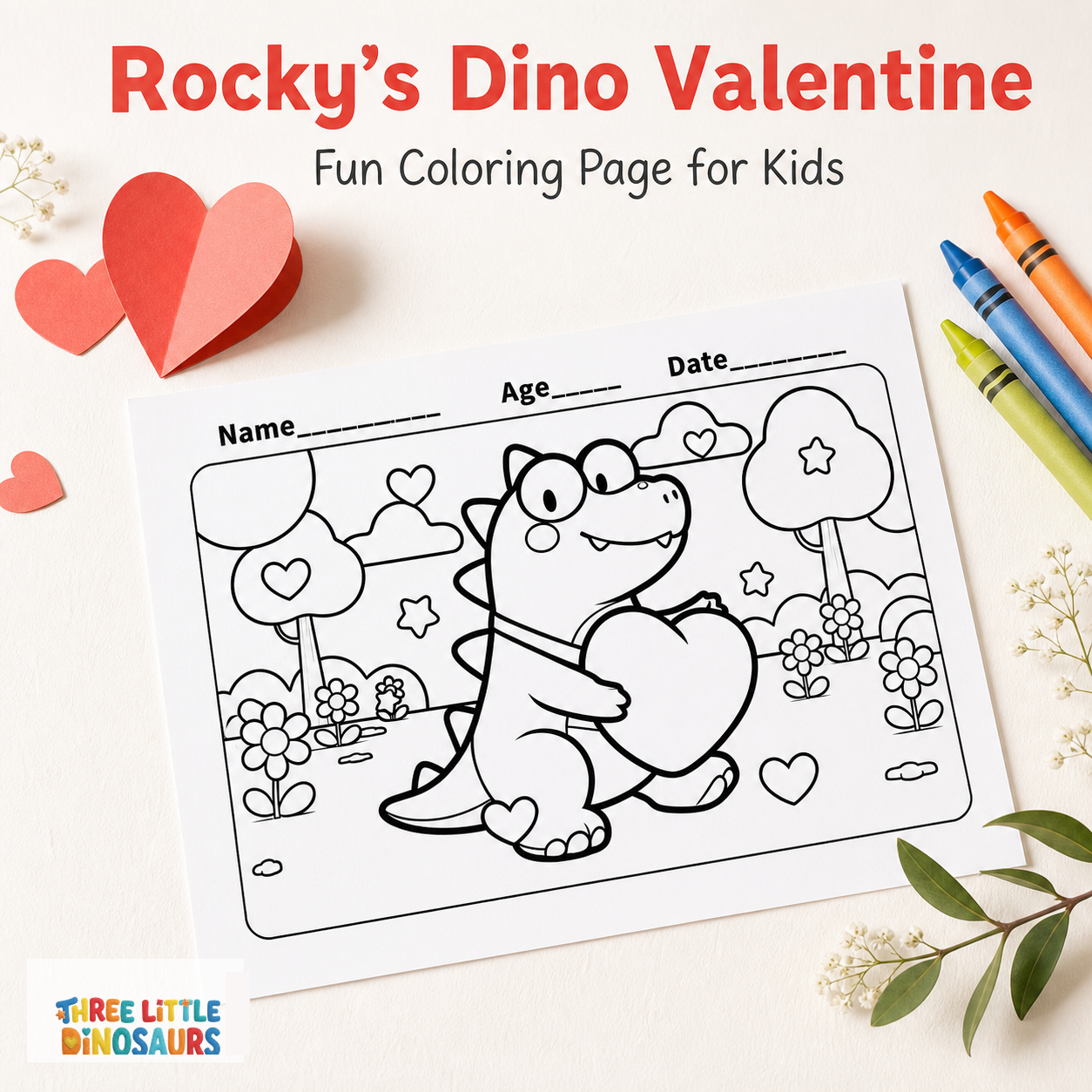 Rocky's Dino Valentine Coloring Page