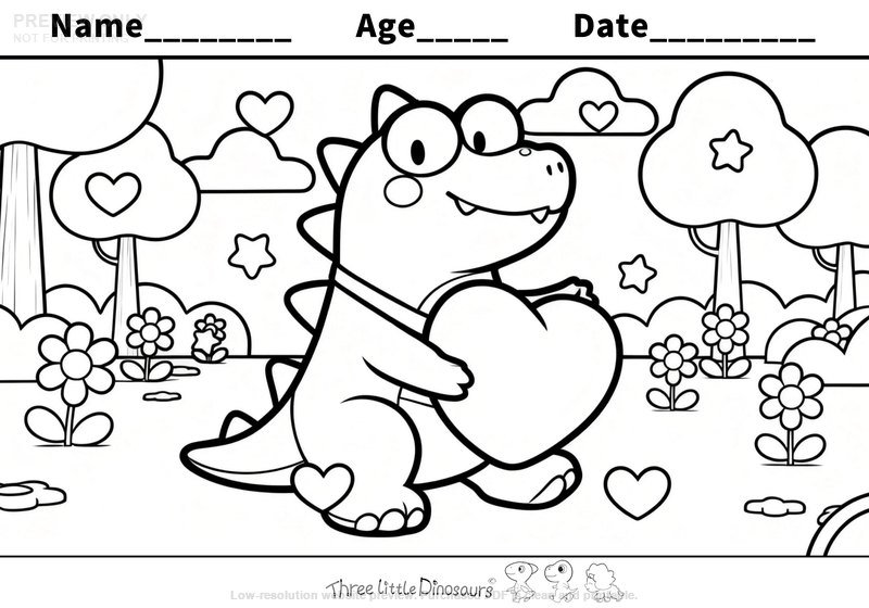 Low-resolution preview of Rocky's Dino Valentine Coloring Page
