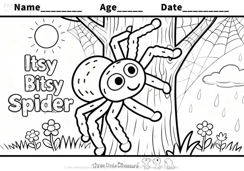 Low-resolution preview of Itsy Bitsy Spider Nursery Rhyme Coloring Page