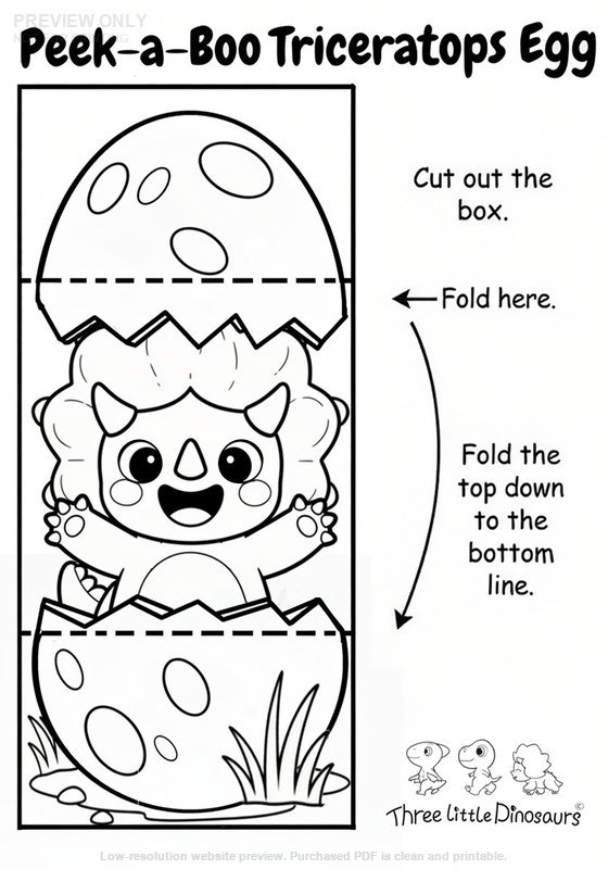 Low-resolution preview of Peek A Boo Triceratops Egg Printable Craft