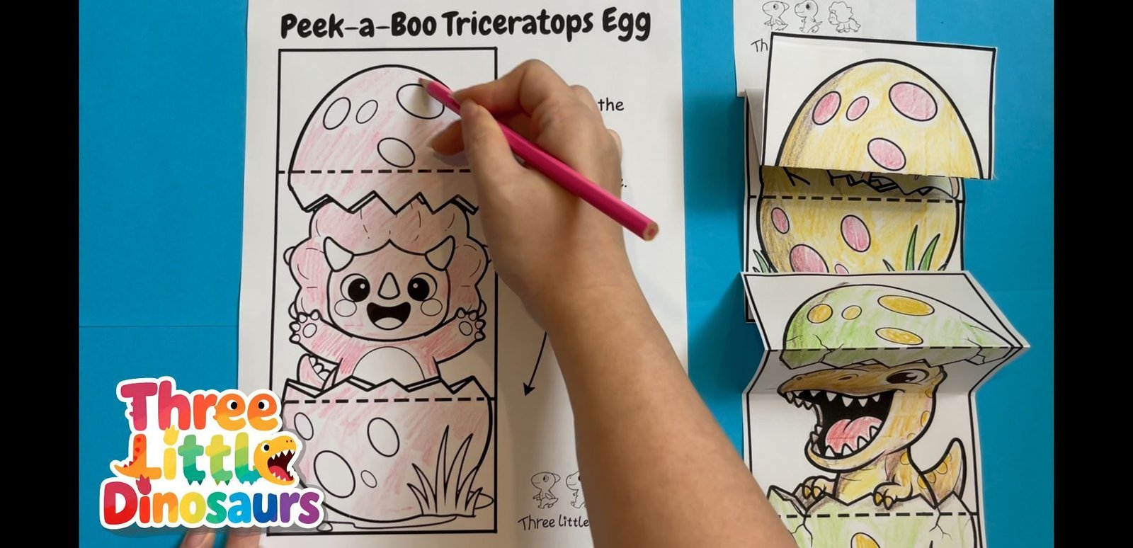 Color the Triceratops egg shell and spots