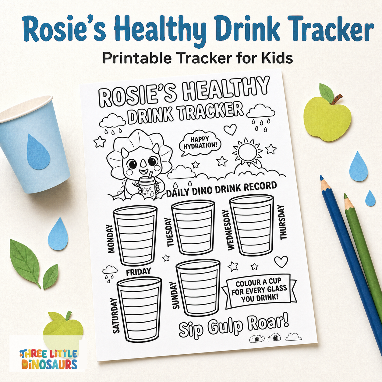 Rosie's Healthy Drink Tracker Printable for Kids