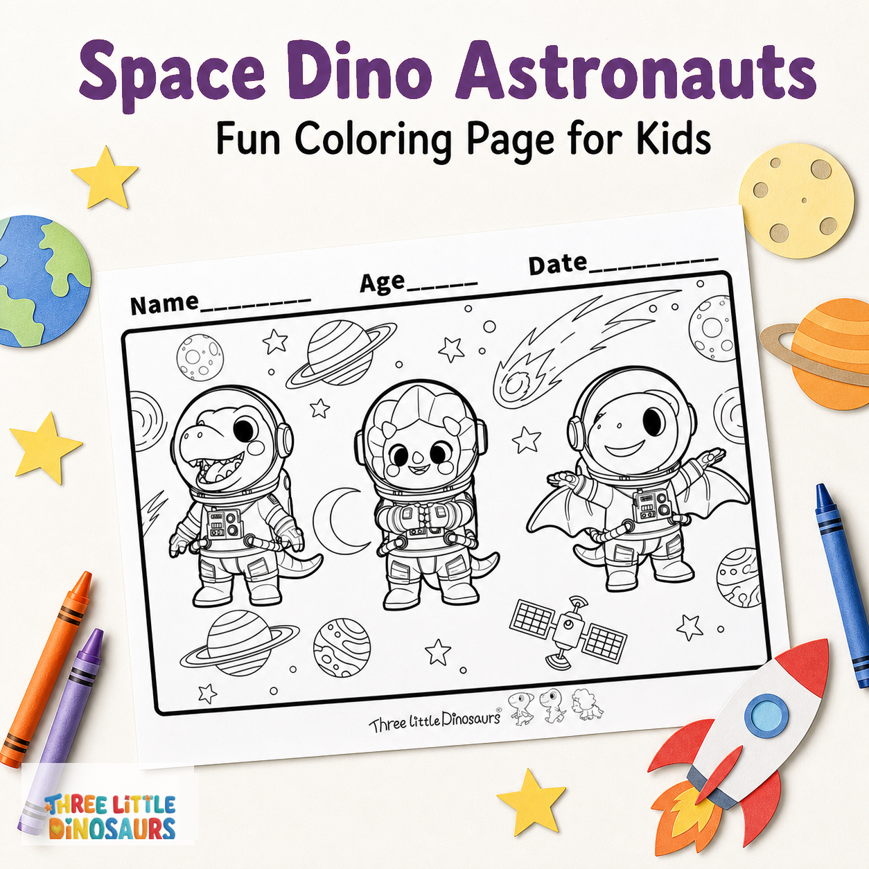 Space Dino Astronauts Coloring Page
