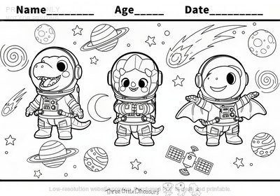 Low-resolution preview of Space Dino Astronauts Coloring Page
