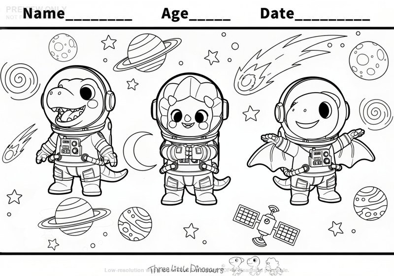 Low-resolution preview of Space Dino Astronauts Coloring Page