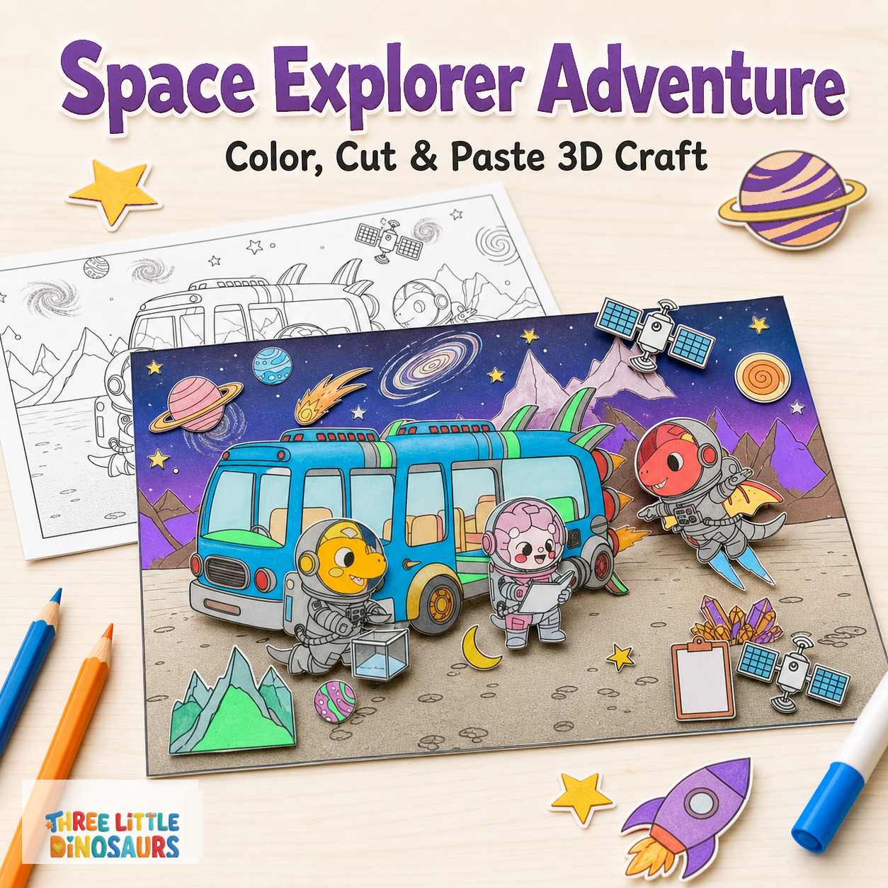 Space Explorer Adventure 3D Color Cut Paste Craft