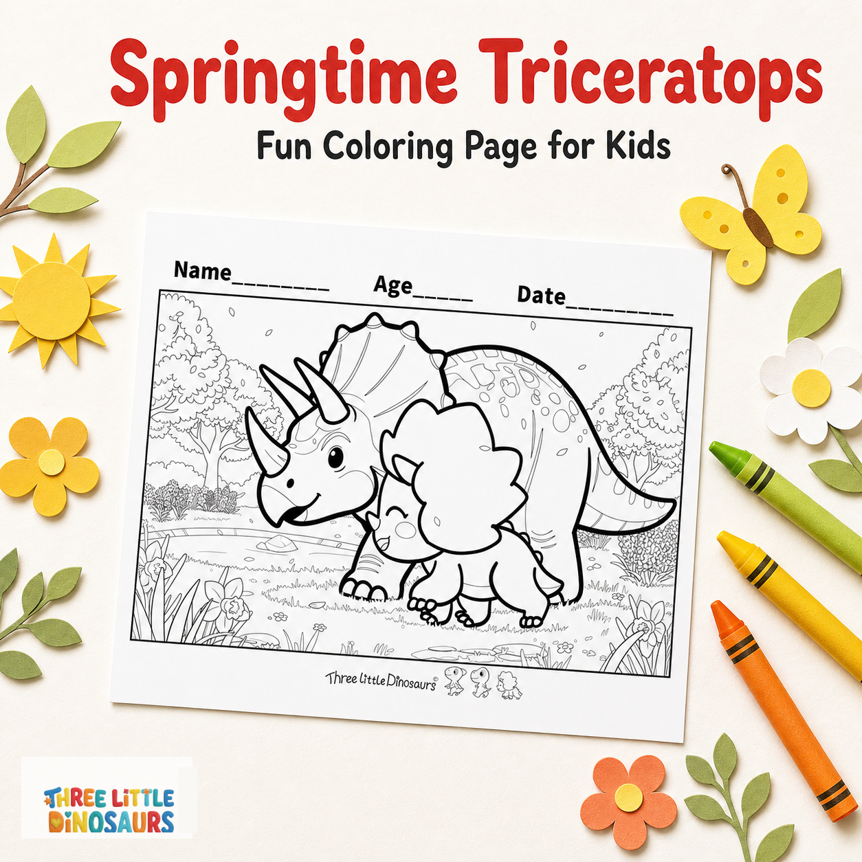 Springtime Triceratops Coloring Page