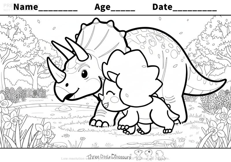 Low-resolution preview of Springtime Triceratops Coloring Page