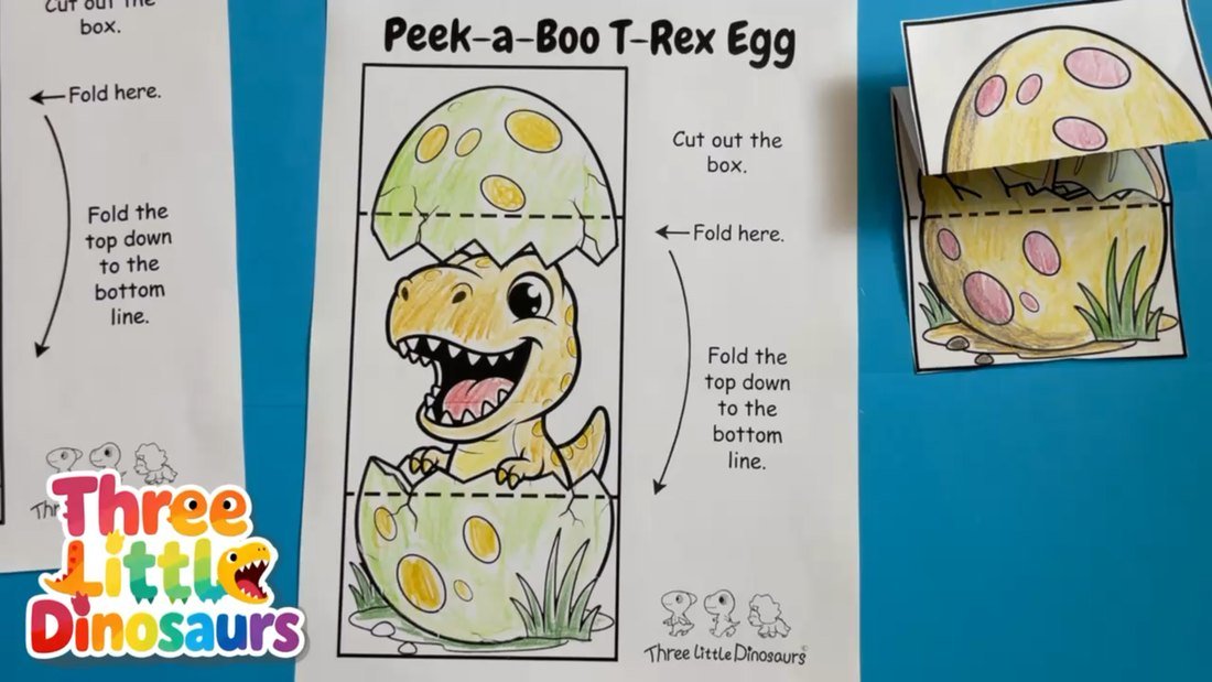 Finished colored T-Rex egg craft page