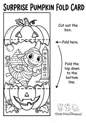 Small preview of the Halloween dinosaur surprise pumpkin fold card printable